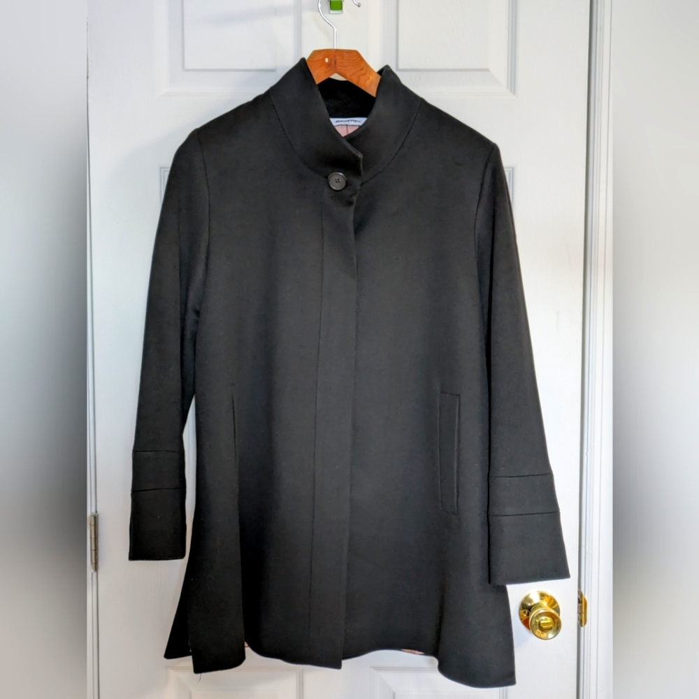 Fleurette Women's Wool Stand Collar Car Coat - Black - Size 16
